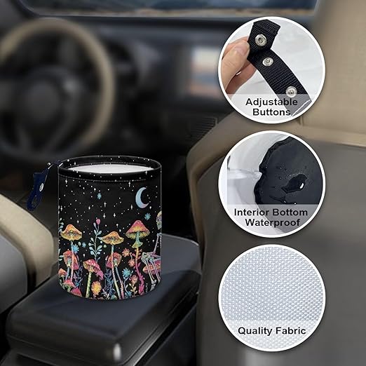 Brosoneto Mushroom Skull Car Trash Bag - Portable Garbage Bin for Front Seat, Back Seat, Floor - Universal Collapsible Easy to Clean Car Garbage Accessory