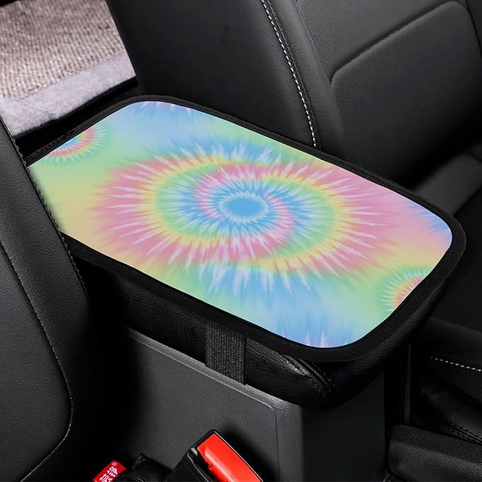 PPIKTC Auto Armrest Cover Protector Pink Rainbow Tie Dye, Car Center Console Pad, Universal Fit for Most Vehicle Models, Durable Material