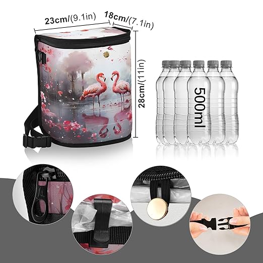 MNSRUU Car Trash Can with Lid, Flamingos and Flowers Car Trash Bag Hanging Organizers and Storage for Front Back Seat, Leak-Proof Trash Bin
