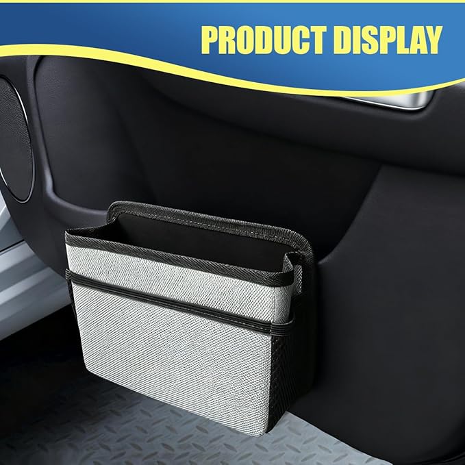 Car Trash Can, Mini Waterproof Hanging Auto Foldable Garbage Organizer Holder, Multi-Pocket Foldable Vehicle Interior Storage Bag Container Accessories for Cars, SUVs, Trucks (Silver)