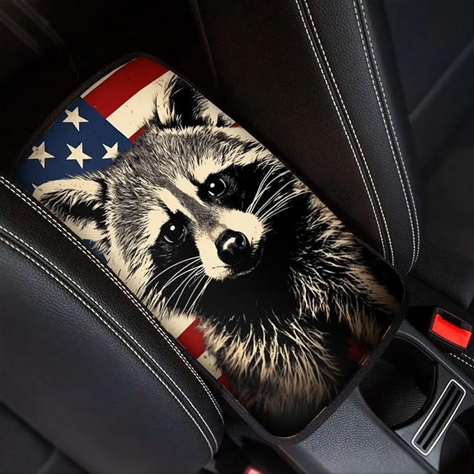 Car Center Console Pad, Universal Waterproof Car Armrest Seat Box Cover, Car Interior Accessories for Most Vehicle SUV Truck Vintage American Flag Red Panda Car Armrest Pad