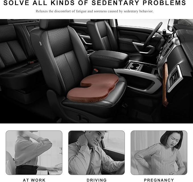Car Seat Cushion, Memory Foam Cushion for Tailbone Pain & Sciatica Relief, Ergonomic Seat Cushion Comfortable Chair Relief Pillow for Car Office Wheelchair, car Accessories (Coffee)
