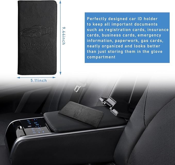 Ziciner Car Registration and Insurance Holder, Auto Card Document Glove Box Organizer with Magnetic Closure, Universal Vehicle Interior Accessories for Cars SUVs (Black-Large)
