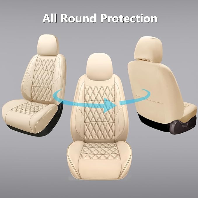 NS YOLO Leather Car Seat Covers,Universal Fit for Most Cars,SUVs and Sedans,Waterproof Luxury Leatherette Cushions, 2 Seats Protectors (Beige, Front Pair-2 Seats(Driver and Passenger))