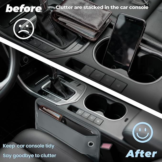 PLEW 2-Pack Car Seat Gap Filler, Premium Leather Console Organizer Universal Fit for Car SUV Truck Multi-Purpose Essentials Organizer - Anti-Drop Auto Interior Accessories（Chogori Grey