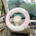 Car Steering Wheel Cover Handlebar Cover for Girls Winter Plush Warm Non-Slip Simple Women's Pink Handlebar Cover(Plush Double Pink)
