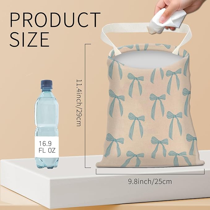 BEAKND Hanging Car Garbage Bag, Cute Car Trash Can Bag, Automotive Accessories for Women Men Cute Blue Beige Bow