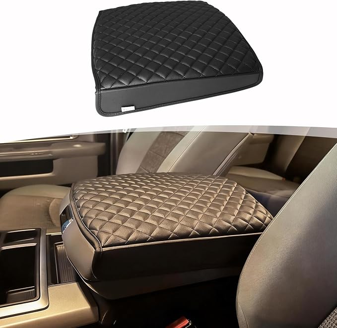 Center Console Armrest Cover for 2009-2018 Dodge Ram 1500 2500 3500 Accessories, Vinyl Leather Middle Console Cover, Anti-Scratch, Black (Fits Bucket Seat Console Only)