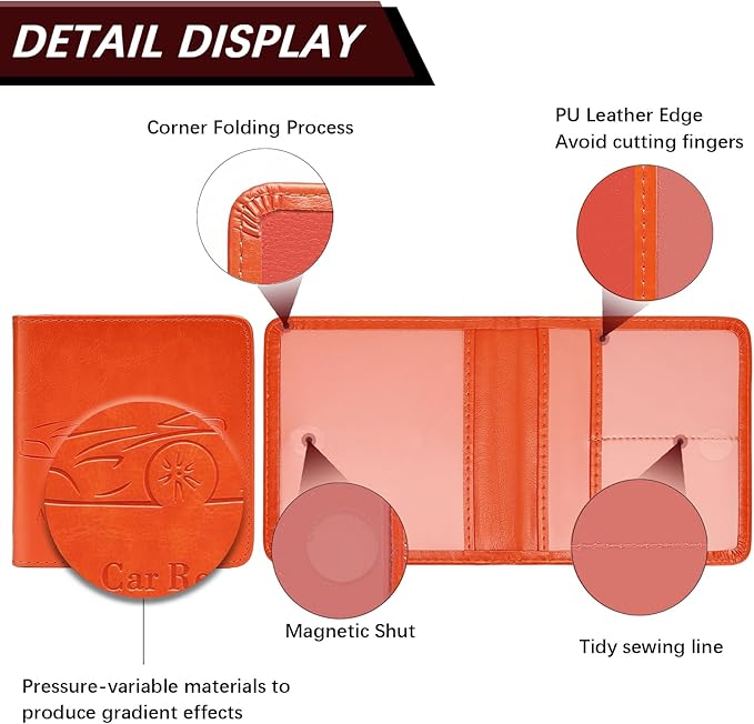 Car Registration and Insurance Holder, Vehicle Glove Box Car Organizer with Magnetic Closure for Documents, Cards, License Car Organization, 1-Pack Orange