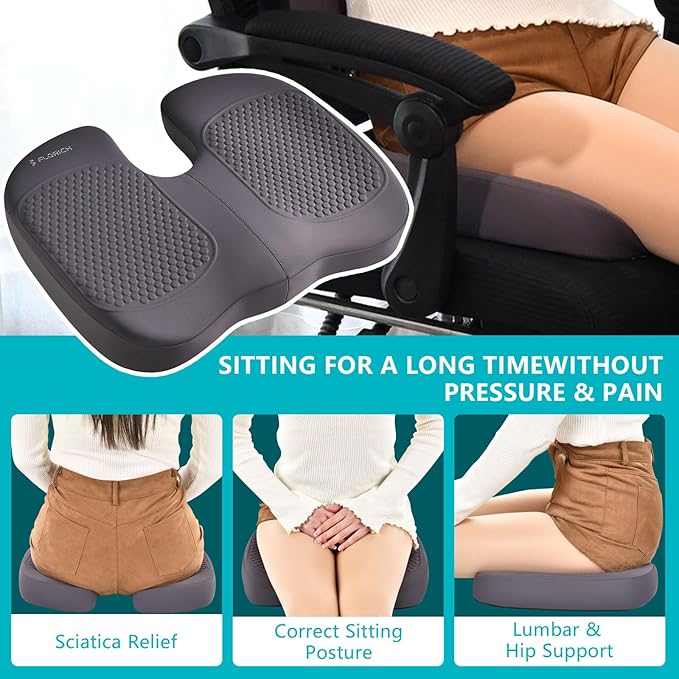 FLORICH 3 PCS Seat Cushion for Carseat Lumbar Support Pillow Car Neck Headrest Pillows Memory Foam Gel Memory Foam Massage Point Seat Pads Pressure Relief Back Cushion for Office Chair(Light Grey)