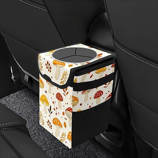 GVGHIDZ Car Trash Can – Multi-Purpose, Lightweight and Portable with Durable Water-Resistant Coating, No Installation Required, Practical and Ample Capacity, Variety of Colors.Mushroom