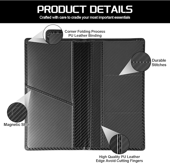 JUSTTOP 2Pack Car Registration and Insurance Holder,Car Document Holder for Cards License with Magnetic Shut,Vehicle Glove Box Car Organizer for Documents, Cards, License(Carbon Fiber Black)