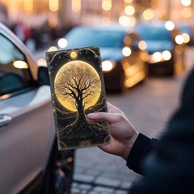 Car Document Holder with Magnetic Shut, Car Registration & Insurance Card Holder, Waterproof PU Leather Glove Box Organizer Vehicle Accessories Driver License for Women/Men, Abstract Tree Pattern
