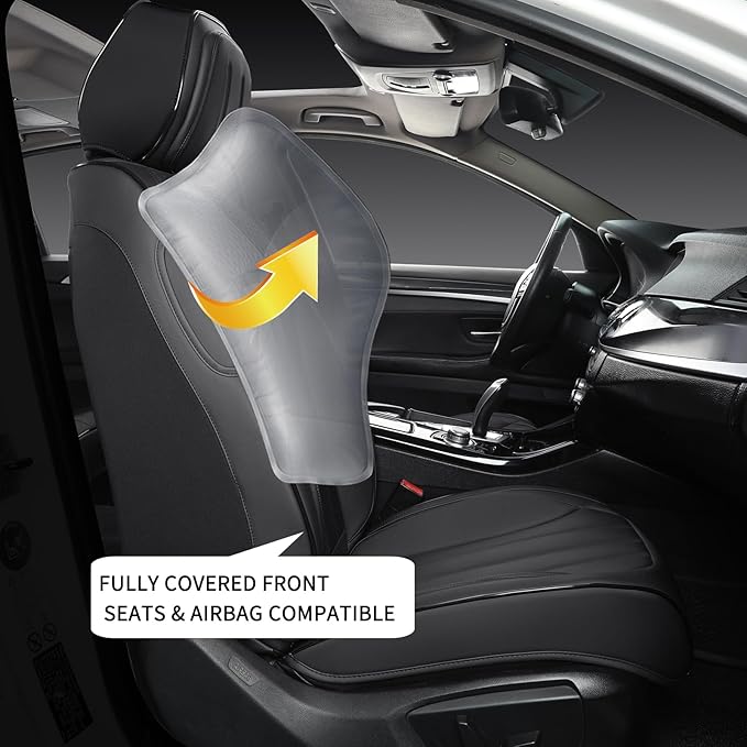 COVER EMPIRE Car Seat Covers Full Set, Leather Seat Cover for Cars, 5 Seats Waterproof Automotive Seat Covers Fit Toyota Rav4 Camry Corolla Cruze CRV Accord, Black
