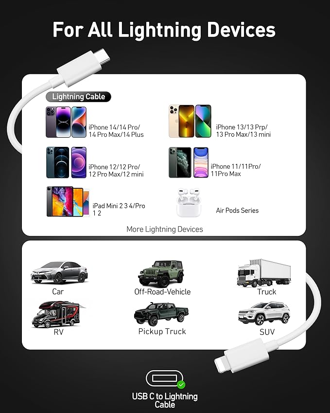 iPhone Car Charger Fast Charging, 67W 3-Port USB C Fast Car Charger Adapter Cigarette Lighter with 3FT USB-C to Lightning Cable Cord for iPhone 14 13 12 11 Pro Max SE XS Max Mini XR X 8 7 6 Plus, iPad