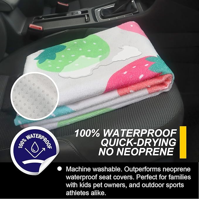LoyaGour Back Seat Cover for Car Trucks Van SUV,Waterproof Rear Bench Towel Seat Covers for Dogs and Kids,Automotive Backseat Protector (Strawberry)