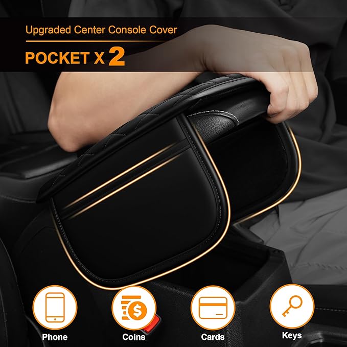 Car Center Console Cover Fit for Mazda Mazda 6 - Upgraded Faux Leather Armrest Cushion with 2 Storage Pockets - Waterproof & Durable Armrest Protector for Car (Black)