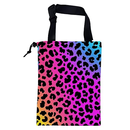 KXWQTRDD Car Garbage Bag Rainbow Cheetah Leopard Print Drawstring Car Trash Bag Hanging for Back Seat with Adjustable Buckle Canvas Vehicle Trash Can Easy-to-Install