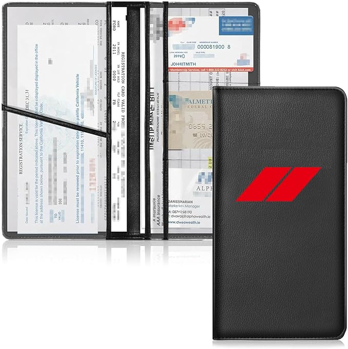 DEWILLO Leather Car Registration and Insurance Cards Holder, Vehicle Glove Box Car Organizer Documents License Compatible with Dodge Challenger Charger SRT RAM Auto Interior Accessories
