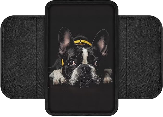 Boatee Dog Console Cover for Car Arm Rest Pad for Auto Center Console Mat Universal Armrest Cushion Automotive Accessories Comfortable Armrest Storage Box Mat Stylish Decor with Pockets Black