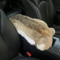 Car Center Console Cover Natural Tanned Rabbit Hide Skin Pelt Soft Fluffy Fur Car Armrest Cover Cushion Protector Auto Center Console Pad for Car Arm Rest Storage Box Interior Decoration