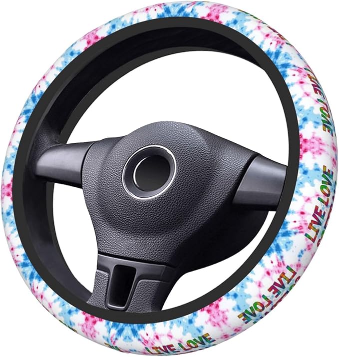 Live-Love-Softball Tie Dye Neoprene Steering Wheel Covers Women Men Car Accessories, Universal 15 Inch Fit Auto, Suvs, Truck