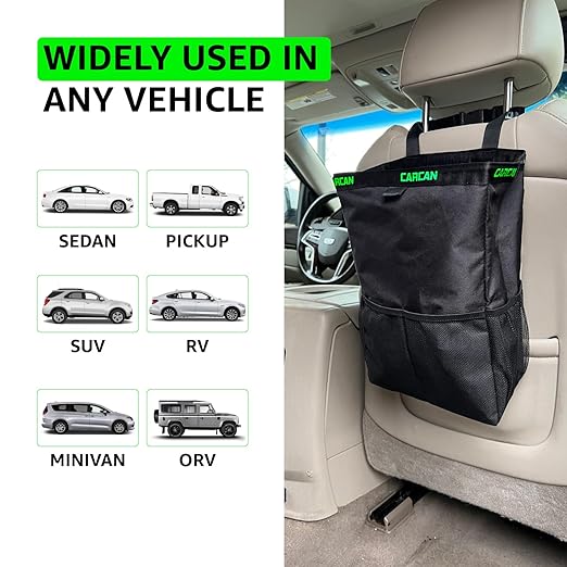 CarCan The Original 3 in 1 Hanging Car Trash Can for Back Seat, Cooler & Storage Bag – Metal Framed, Washable & Reusable Car Trash Bin with 3 Pockets Pack of 10