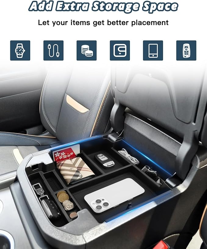 Ruiya 2026 GMC Yukon Denali Center Console Organizer Compatible with 2021-2026 Chevy Tahoe/Suburban(Premier/High Country) & Yukon/Yukon XL(Denali/Denali Ultimate)(Only Fit for Power Sliding Console)