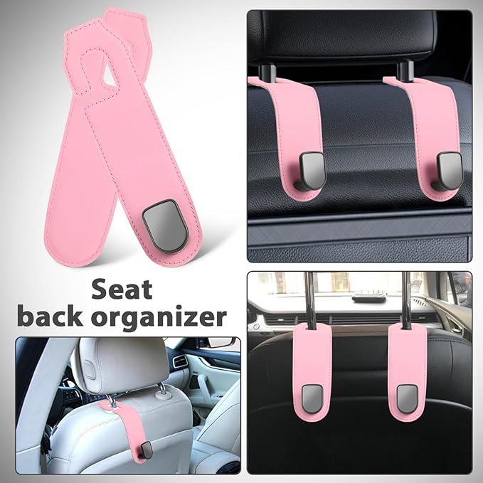 HEALLILY Car Headrest Hooks 2 Pack Backseat Purse Hangers Organizer for Bags Grocery Drinks Universal Car Seat Back Hooks Interior Storage Accessories