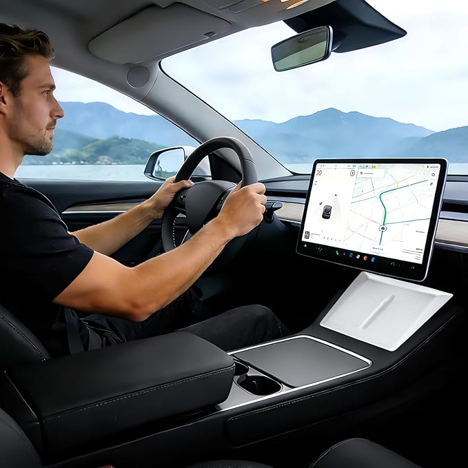 Tesla Wireless Charging Pad Silicone Protective Pad Accessories, Tesla Wireless Charging pad Accessories for 2025-2026 Tesla Model Y Juniper Premium/Performance - White