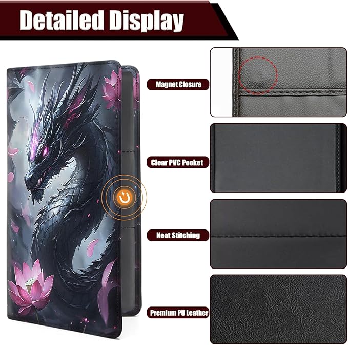 Car Document Holder with Magnetic Shut, Car Registration and Insurance Card Holder, Vehicle Glove Box Organizer Documents, Driver License, Auto Paperwork Organizer Wallet, Dragon In Lotus Pattern
