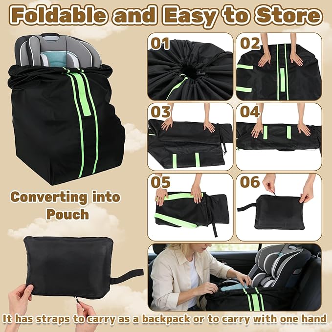 Sublaga Carseat Bag for Airplane Travel, Carseat Gate Check Bag, Durable Car Seat Cover Baby Travel and 2 Pcs Luggage Tags For Airplane, Perfect for Air Travel Family Vacations and Parent with Infants