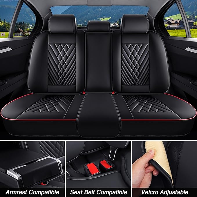 BYXN Car Seat Covers for Jeep Wrangler 2000-2026,Breathable Nappa Leather Car Seat Protector,Full Seat Cover with Pillow Automotive Seat Cushion with Airbag Compatible(5 Seats,Black-Red)