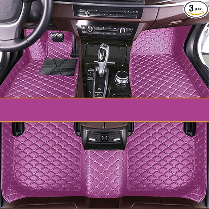 KaiLaiCarCustom Automotive Car Floor Mats for 99.99% Sedan SUV Sports Car Men Women Protection Full Coverage Pads Anti-Slip Leather Floor Lining… (Pink Mat Beige Line)