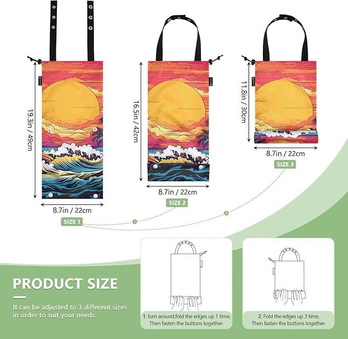 ALAZA Hanging Car Trash Bags Garbage Bag Trash Can for Back Seat Small Sea Wave Sunset Washable Storage Bag Retractable 2 Pack