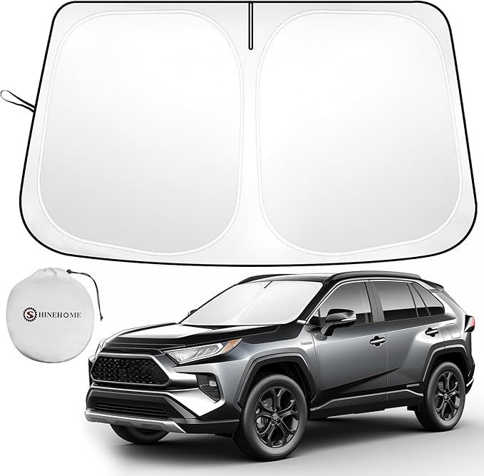 SHINEHOME 2025 Upgrade Front Windshield Sun Shade Foldable RAV4 Sunshade for 2019-2025 2026 RAV4 RAV-4 SUV Crossover, TRD Off-Road, LE XLE Premium Limited Front Window Sunshade Accessories