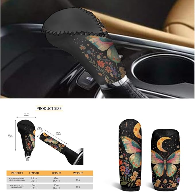 6pcs Butterfly Steering Wheel Cover Women Flower Moon Car Interior Accessories Cup Holder,Handbrake Gear Cover Auto Decor Protector for Car Truck SUV