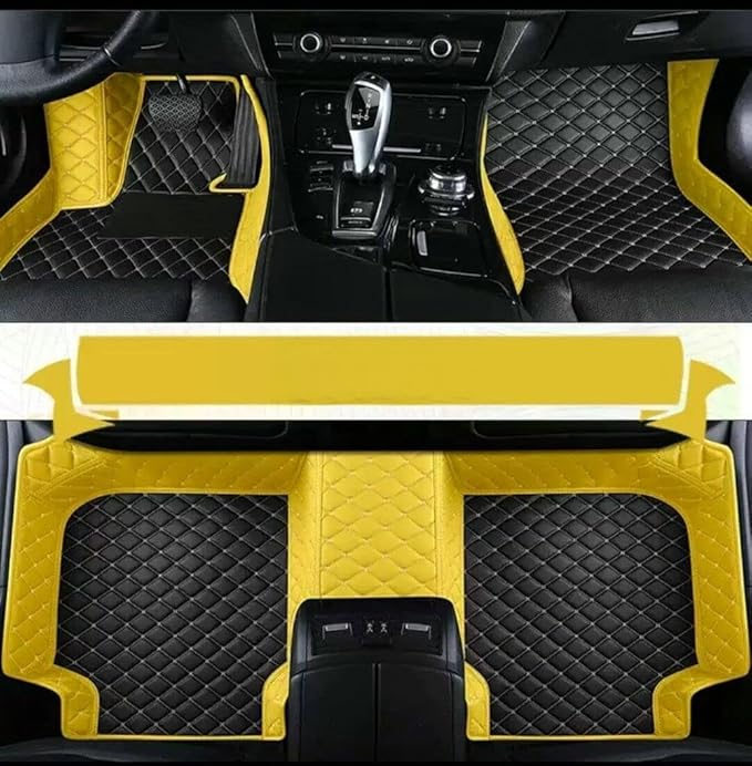Custom Waterproof Leather Car Floor Mats Fit for Most Car SUV Truck & Sportscar All Weather Protection Vehicles (Black+Yellow)