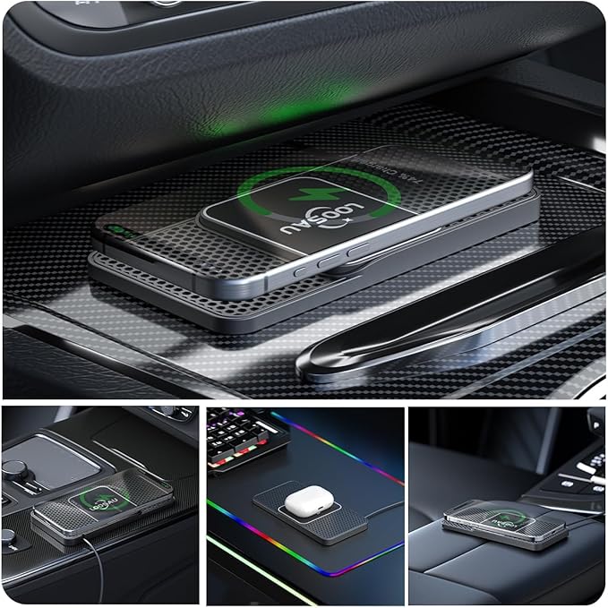Magnetic Wireless Car Charger Pad，LOOSAU 15W for MagSafe Charger Non Slip Type C with 40W, for iPhone 17 Car Phone Wireless Charger Charging pad Fit for iPhone 16 15 Pro Max 14 13 12(1M Cable)