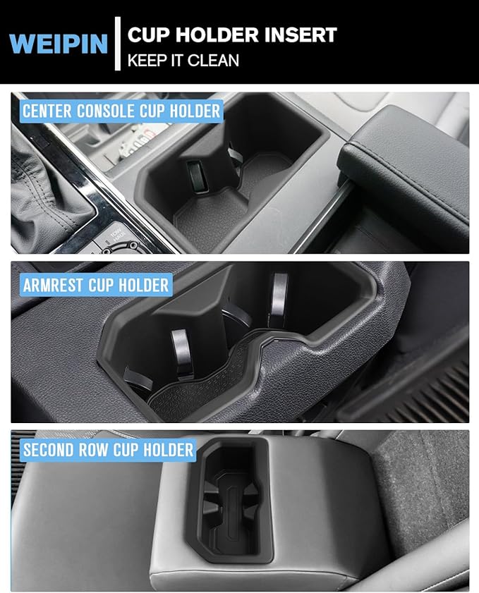 WEIPIN for 3PCS Center Console TPE Cup Holder Insert Compatible with 2022-2026 Tundra (SR/SR5/Limited/TRD Pro) Just Fit Console Does Not Have a Lid