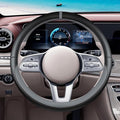Black Gray Car Steering Wheel Cover, Nappa Leather, Bottom Color Blocking, Universal 14.5-15 Inch Leather Anti-Slip Breathable Auto Steering Wheel Covers for Men Women