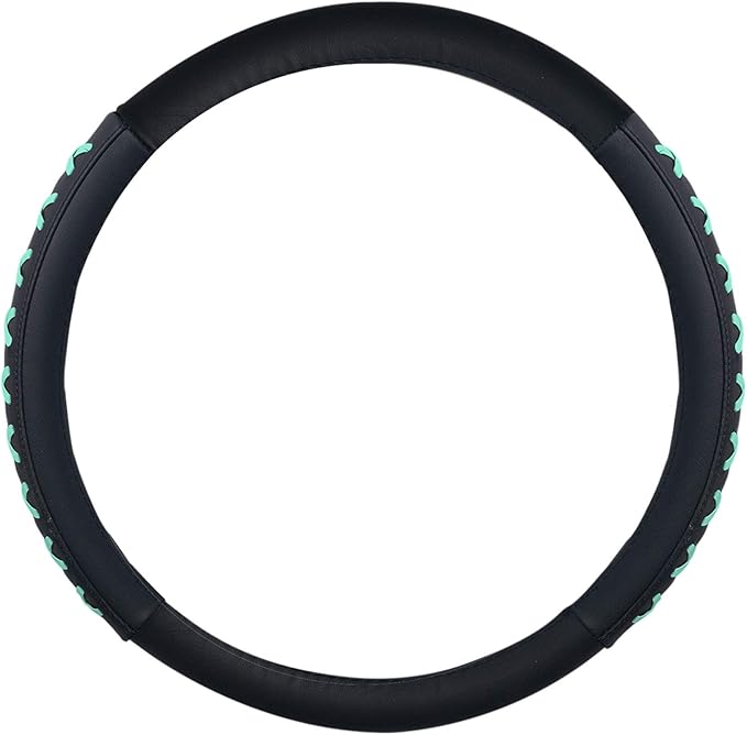 FH Group Universal Fit 15 Inch Genuine Leather with Lace-Up Detailing Steering Wheel Cover fits Most Cars, SUVs Mint