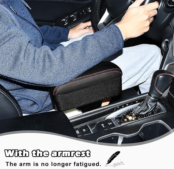 Automotive Armrests, Car Seat Gap Filler Organizer, Car Middle Center Console Arm Rest Cushion Extender with Cup Holder, Forearm Wrist Support Pad Adjustable Lift Elbow Tray (Black red line)