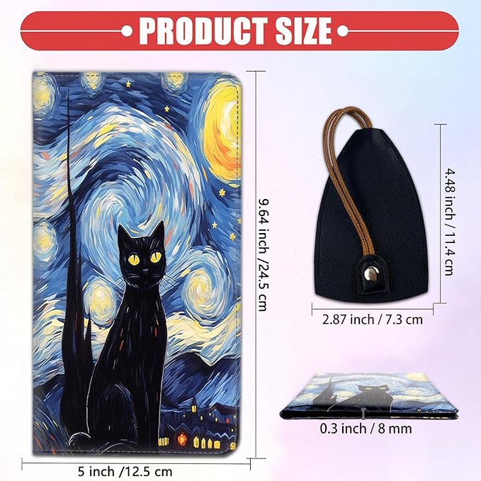 Car Document Holder with Magnetic Shut, Car Registration & Insurance Card Holder, Waterproof PU Leather Glove Box Organizer Vehicle Accessories Driver License for Women/Men, Star Cat Pattern