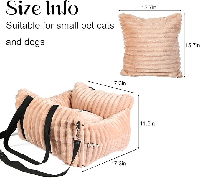 HOMLOVE Dog Car Booster Seat, for Small Dogs Under 30 lbs, Detachable Washable Travel Bed with Storage Pockets and Safety Belt (Pink, Medium)
