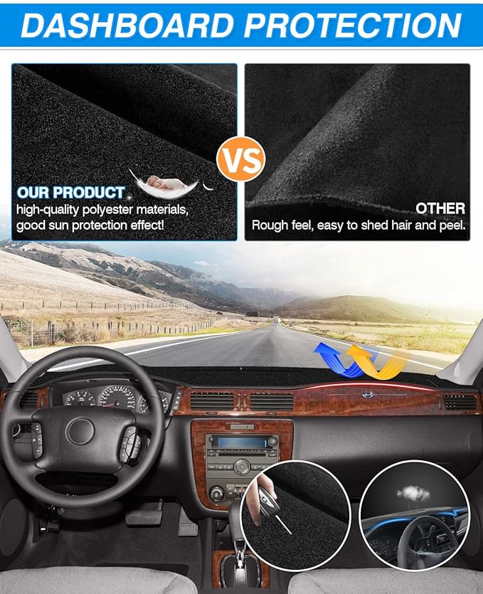 CARTIST Dash Cover Compatible with Chevy Impala 2006-2013/ Impala Limited 2014-2016 Accessories Dashboard Cover Mat Non-Slip Carpet Sunshield Glare UV Rays Protector