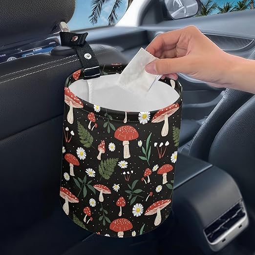 Brosoneto Mushroom Daisy Leaves Car Trash Can Collapsible Back Seat, Front Console, Floor, or Hanging Headrest Waste Basket for Car SUV Trucks