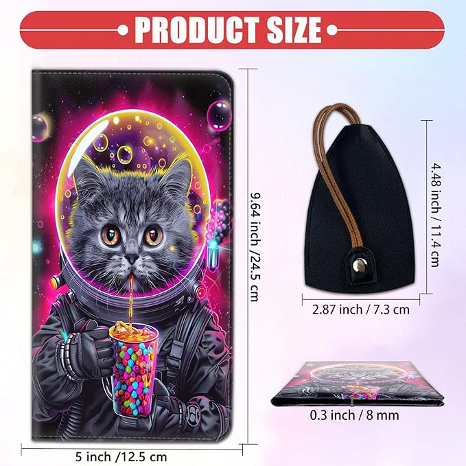 Car Registration and Insurance Card Holder for Women Men, Waterproof PU Leather Glove Box Car Organizer with Magnetic Shut, Vehicle Document Holder for Driver License,Cards, Astronaut Cat Bubble Tea