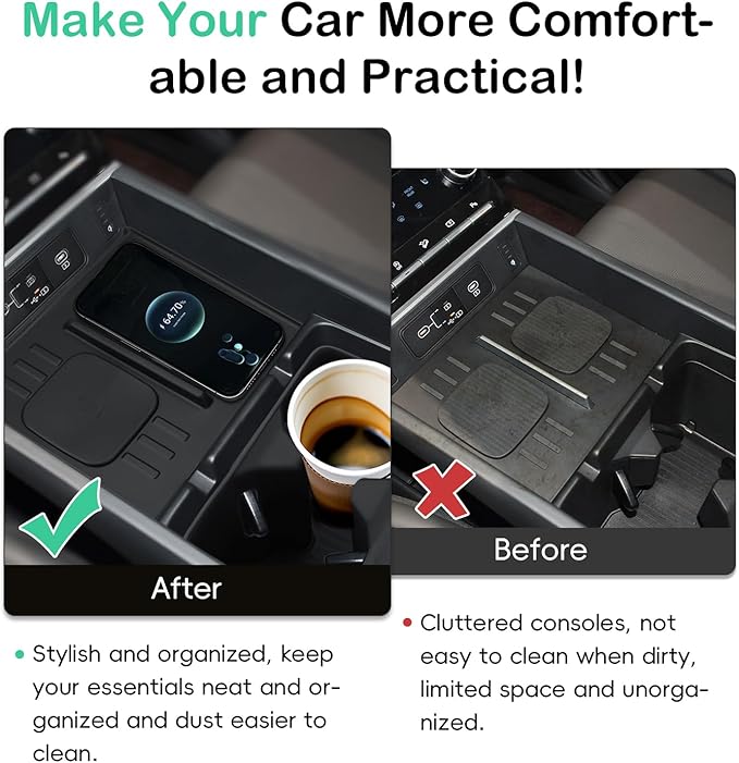 auovo Center Console Wireless Charging Mat Compatible with Hyundai Santa Fe Accessories 2026 2025 2024 Car Cup Holder Insert & Wireless Charging for 2026 Santa Fe Silicone Non-Slip Protective Mat Pad