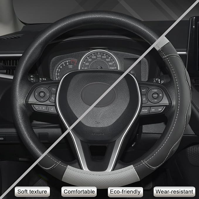 West Llama 3D Texture Steering Wheel Cover for Toyota, Anti-Slip Design, Premium Leather, Custom Fit for 14.5-15 inch, Stylish Interior Decoration(Gray+Black-Standard Size)